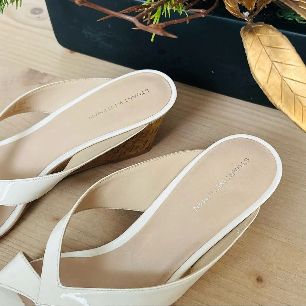 Stuart Weitzman Cream White Miami Wedge Women's Sandals Size 10 NwoT‎